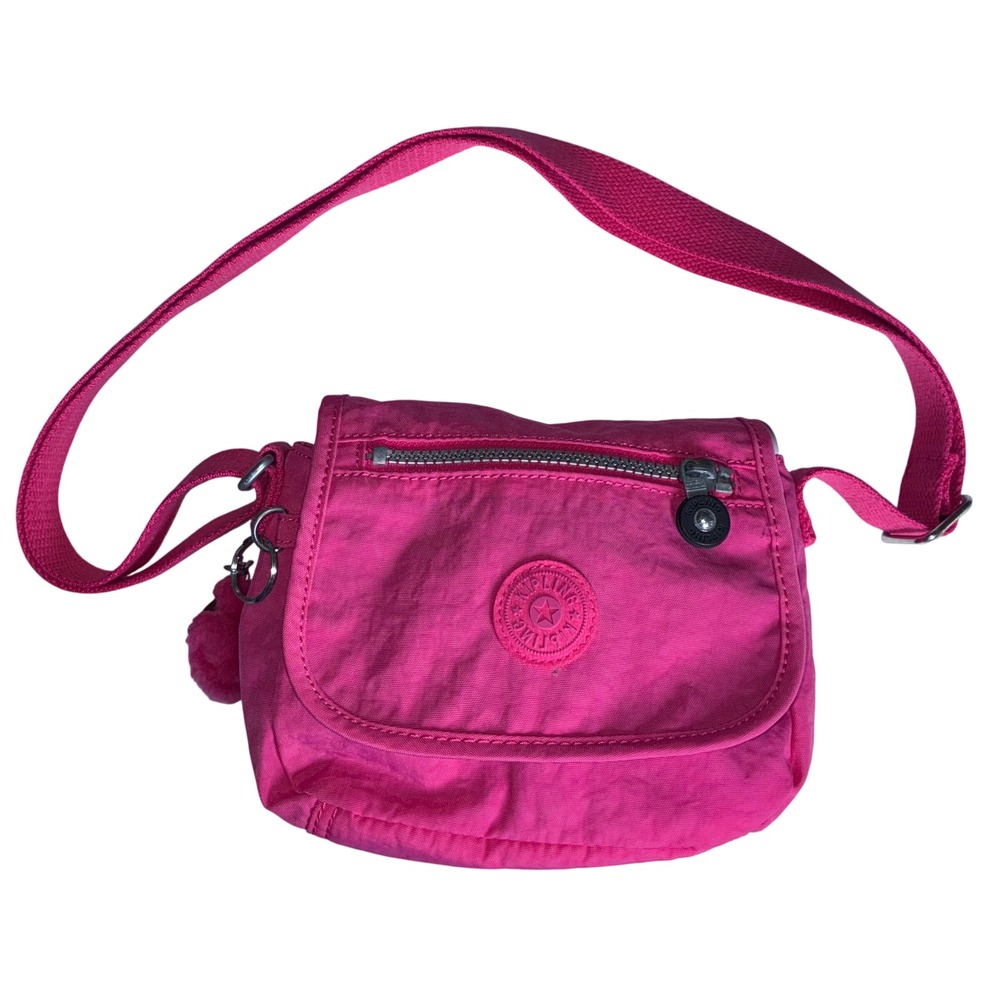 Kipling Sabian Hot Pink Nylon Mini Crossbody Bag Monkey Keychain FLAWS